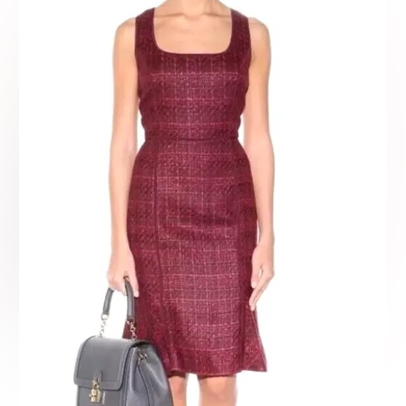 Tory Burch Burgundy Fit and Flare Tweed Dress - Picture 3 of 12